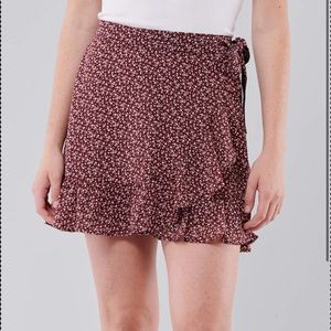 Burgundy Mock-wrap mini-skirt